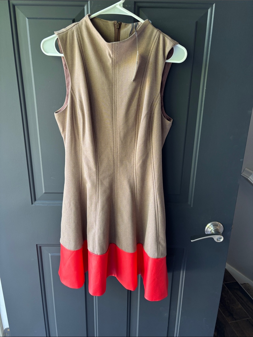 NWT Anthropologie Faux Leather Mock Neck Mini Sleeveless Dress with Red Hem